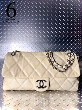 Chanel Caviar Classic Nature Maxi Flap in Cream SHW